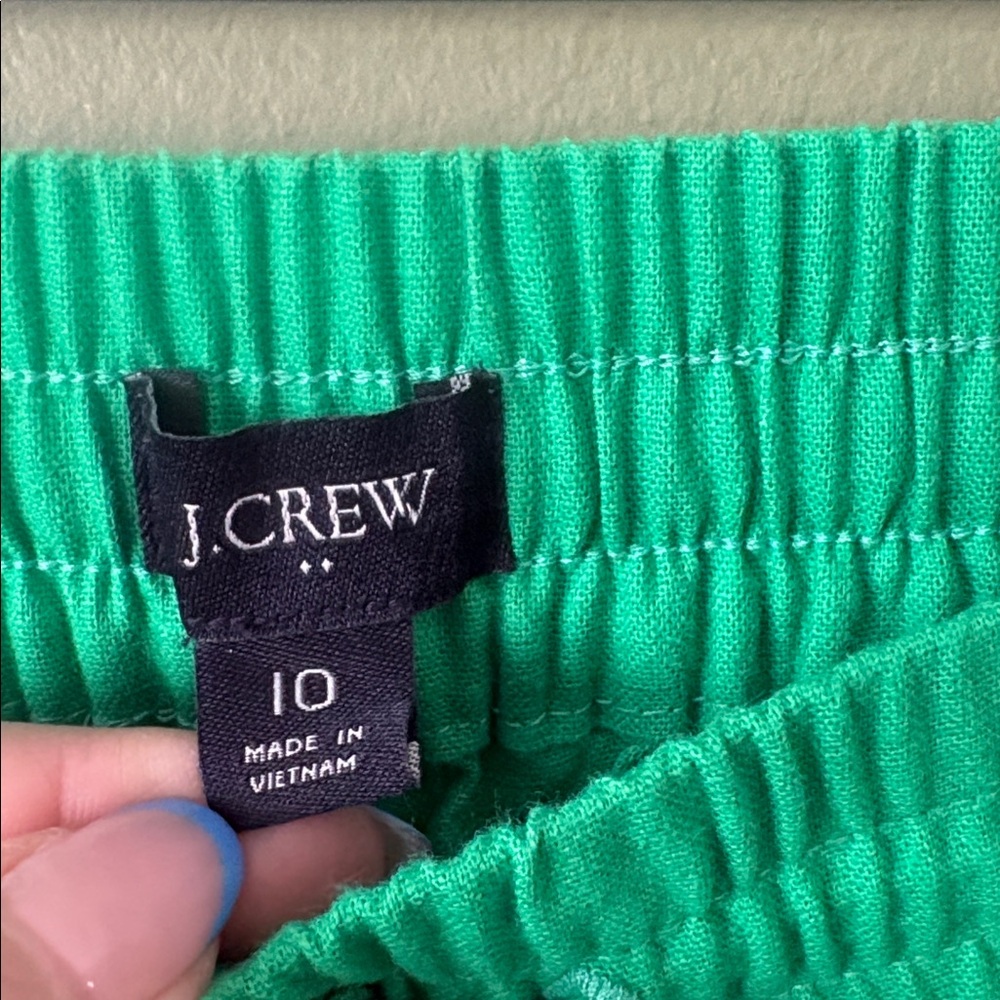 J.Crew Linen Cotton Blend Drawstring Pants Green Straight Leg Cuffed Hem Sz 10 - Picture 4 of 7